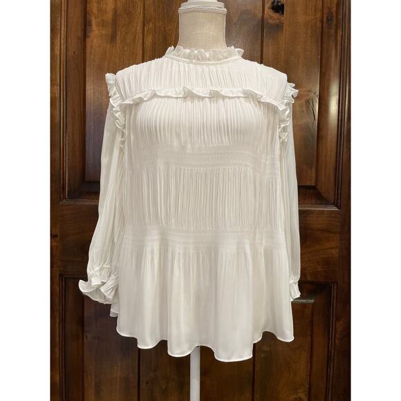 Ted Baker London Tops - Ted Baker Airlie Plisee Sheer Pleated 3/4 Sleeve Peplum Blouse in White Size 1